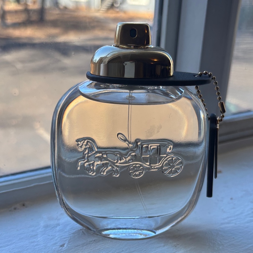 Coach Gold and Clear Glass Perfume Bottle